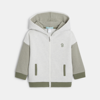 سويت شيرت بسحاب وغطاء رأس من القطن الفاخر باللون الأخضر للأولاد الصغار